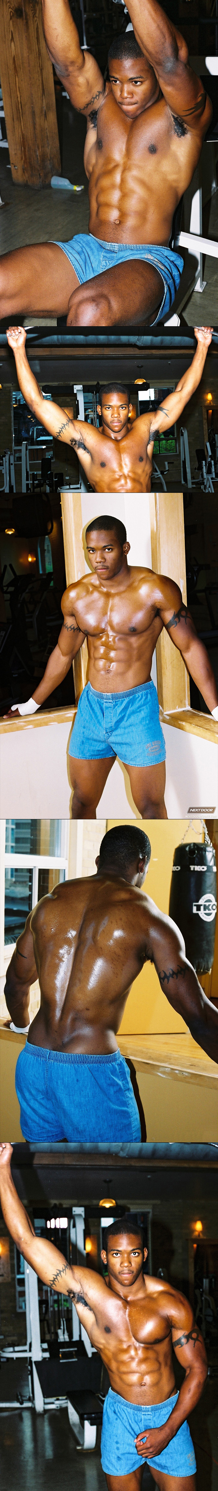 NextDoorEbony Houston Black muscular jock gay solo masturbation scene black male feet shower steam room (3)